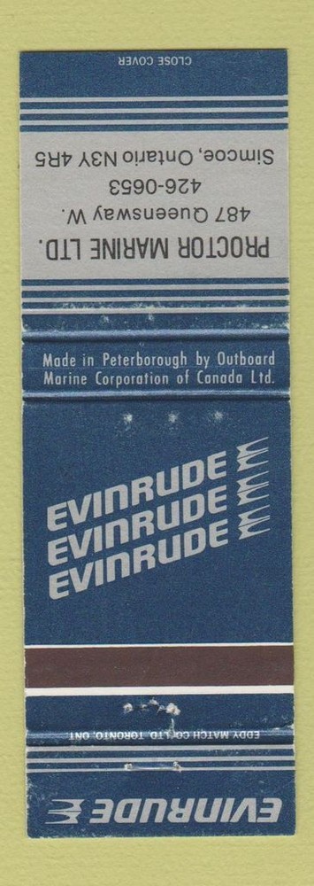 Matchbook Cover - Evinrude Boat Motors Simcoe ON