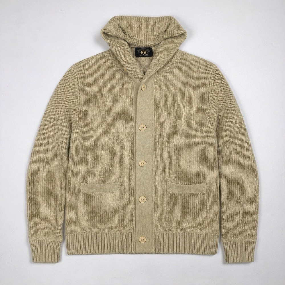 RRL Double RL Ralph Lauren Beige Waffle Knit Cashmere Shawl Collar Cardigan M