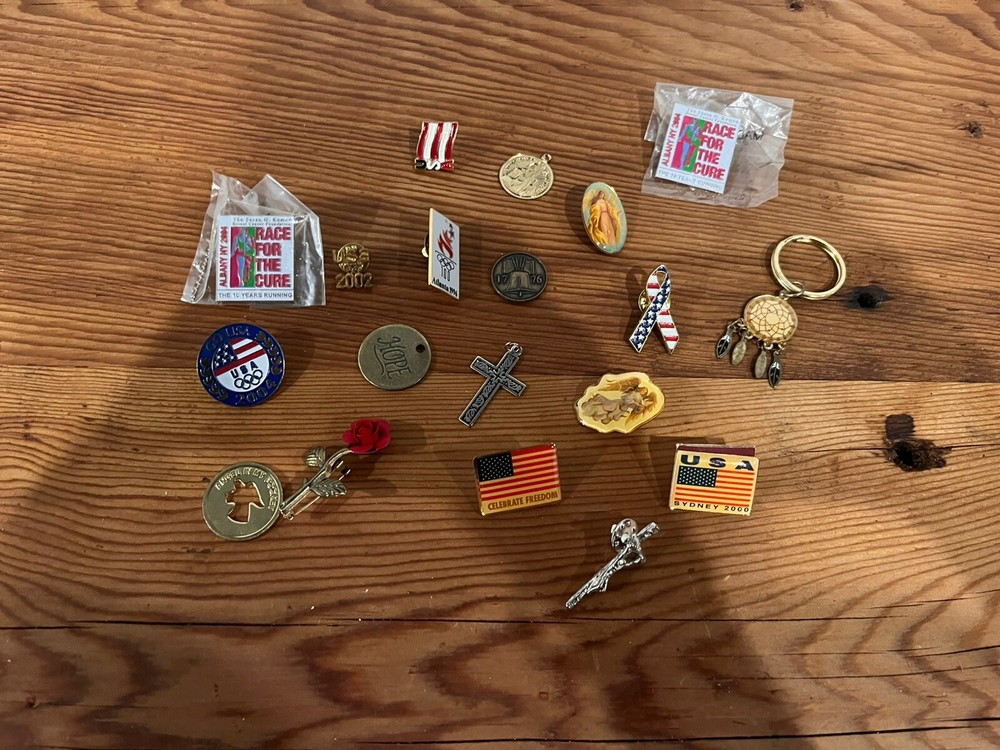 Lot of Pins and Charms Some Vintage USA Olympics Relgious