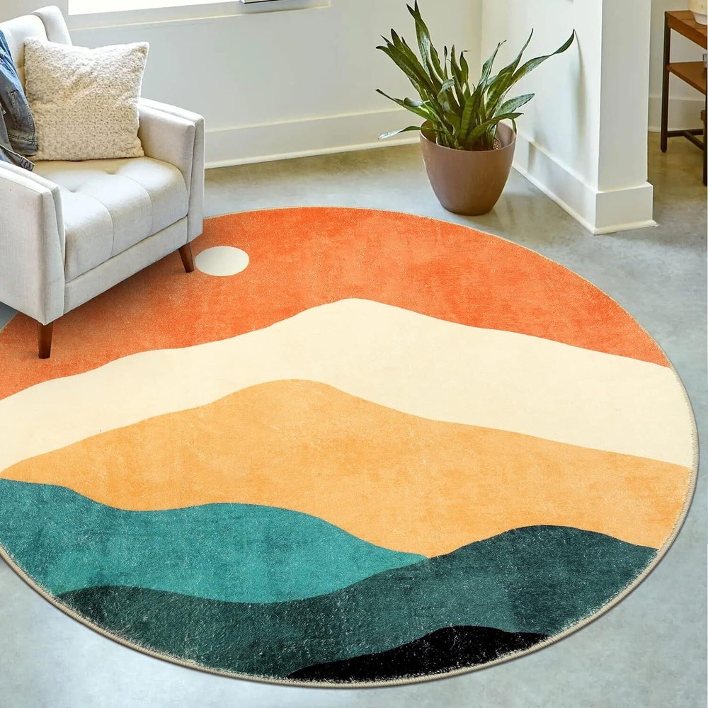 Soft Faux Wool Abstract Round Area Rug 4ft for Bedroom-image