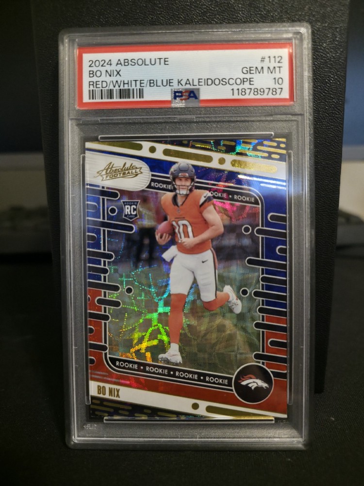 2024 Panini Absolute Bo Nix #112 Red White & Blue Kaleidoscope PSA 10 (RC)