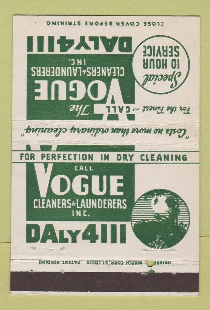 Matchbook Cover - Vogue Cleaners Milwaukee WI 40 Strike