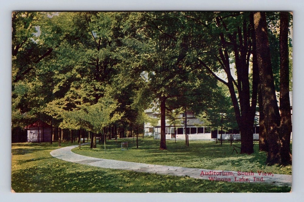 Winona Lake IN-Indiana, South View Auditorium, Antique Vintage Souvenir Postcard