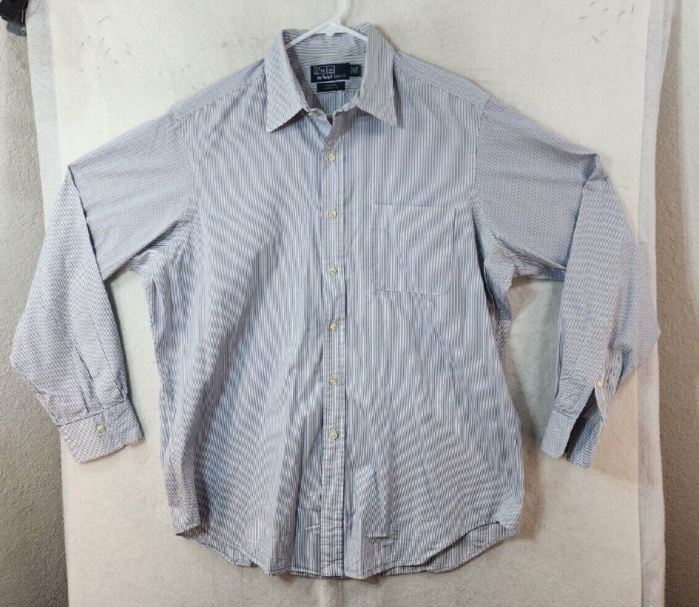 Polo Ralph Lauren Mens Large Blue Striped Andrew Classic Fit L/S Button Up Shirt