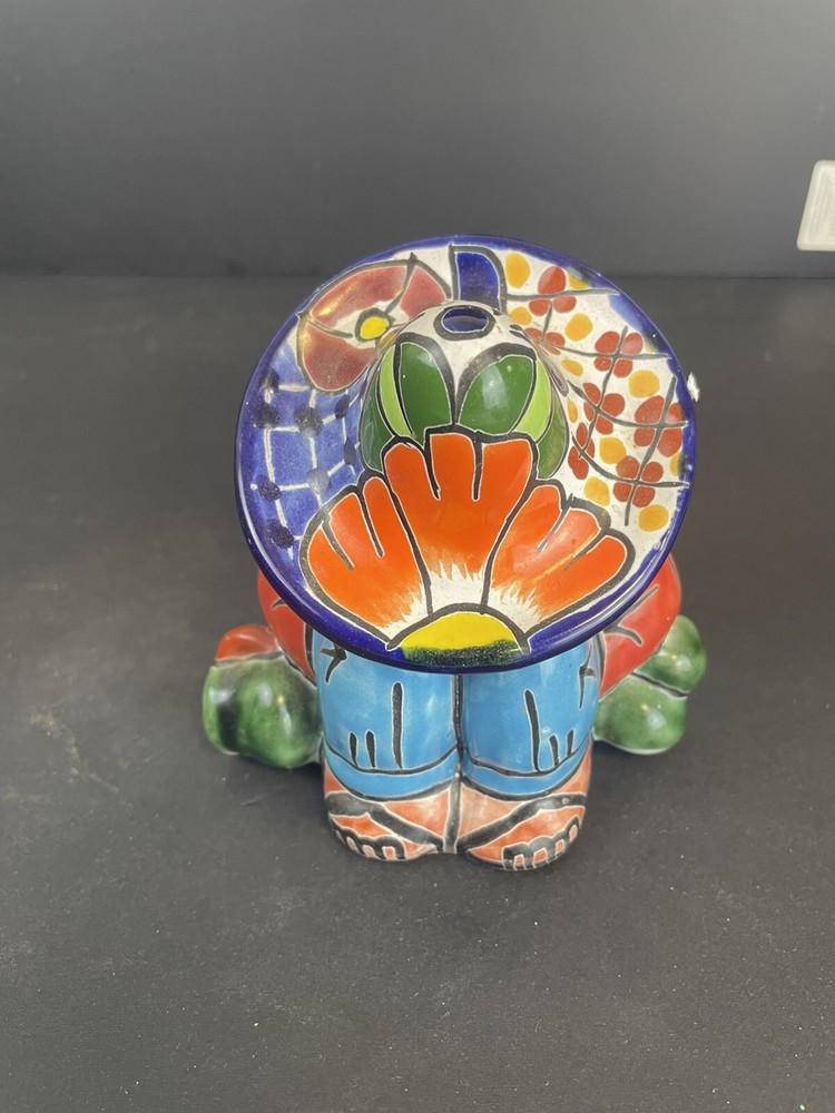 Mexican Pottery Colorful Hand painted Ceramic Sleeping Sombrero Man Siesta