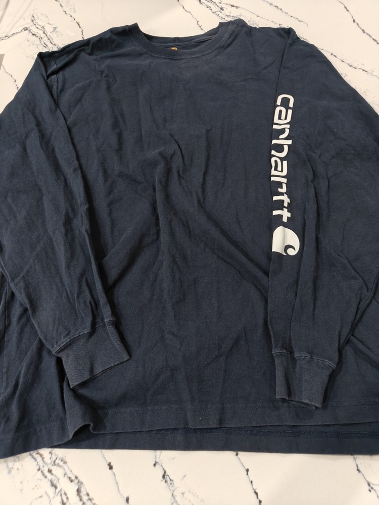 Carhartt Men's Workwear Navy Blue Long-Sleeve Graphic Logo T-Shirt XL Original