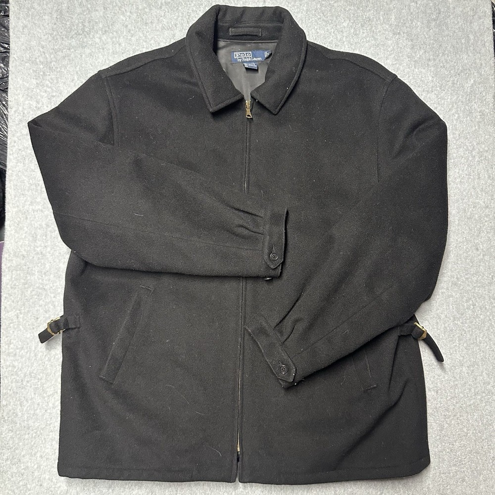 Polo Ralph Lauren Mens Wool Blend Jacket Coat Size XL Black Classic Full Zip