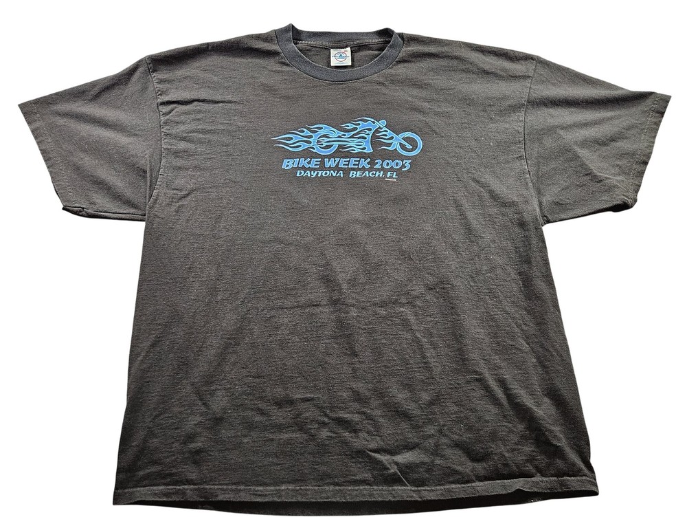 Vintage Bike Week Shirt Mens 2XL Black Daytona Beach 2003 Biker Double Sided 00s