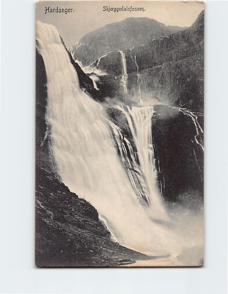 Postcard Waterfall Skjaegge Valley Hardanger Norway