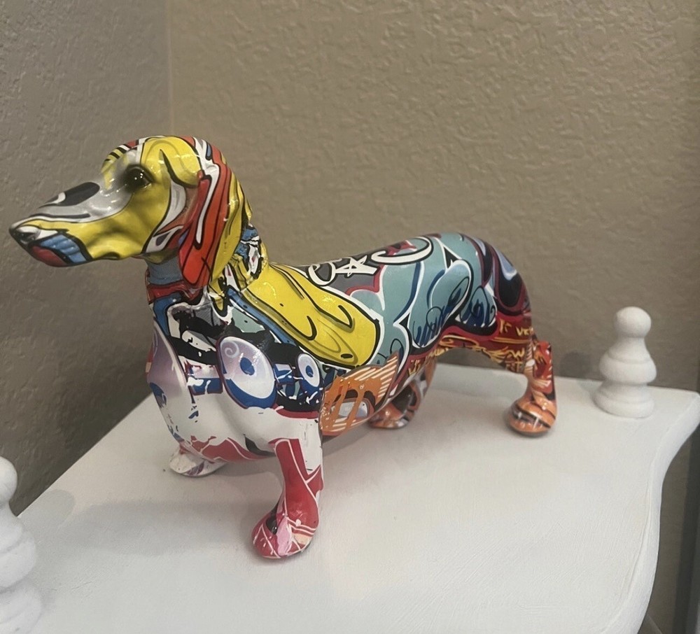 Graffiti Resin Abstract Dachshund Figurine-image