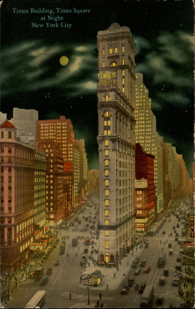 Times Building Night Times Square New York City vintage postcard a806