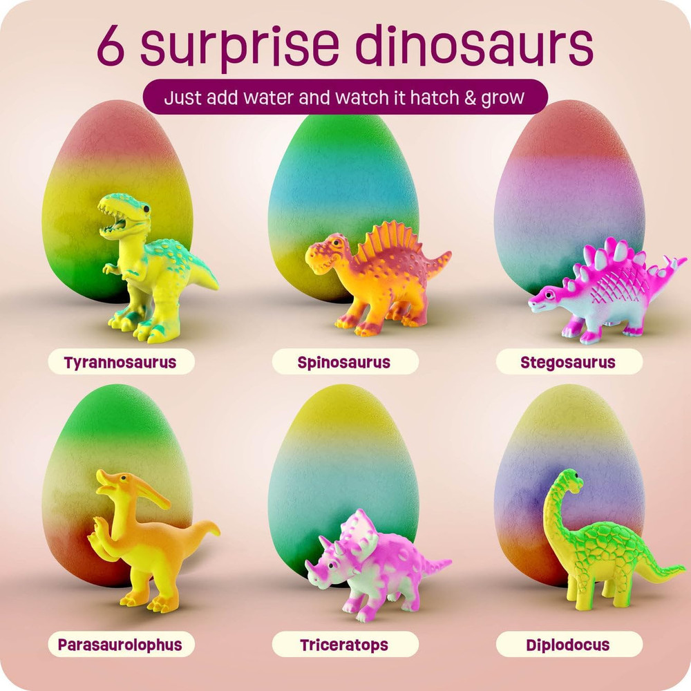 Dinosaur Hatching Surprise Eggs for Kids - Easter Basket Stuffers - 6 Pack Gr...