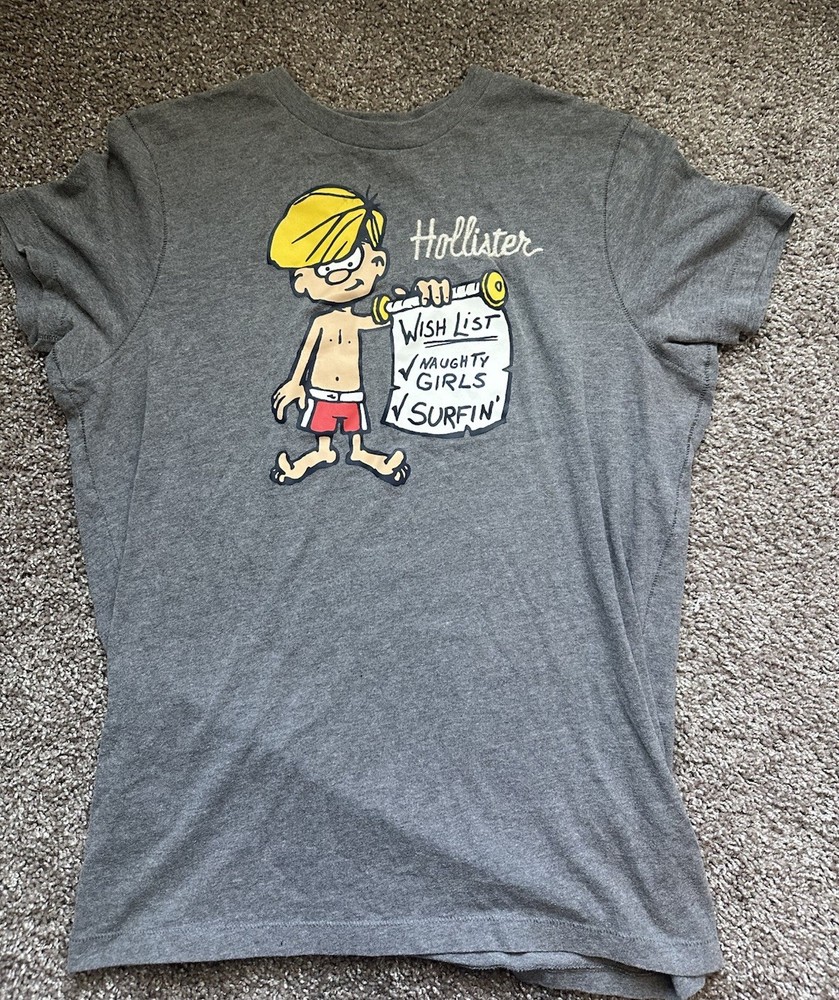 Y2K Vintage Hollister Cali Surf Graphic Tee Mens XL Slim Fit Embroidered Logo