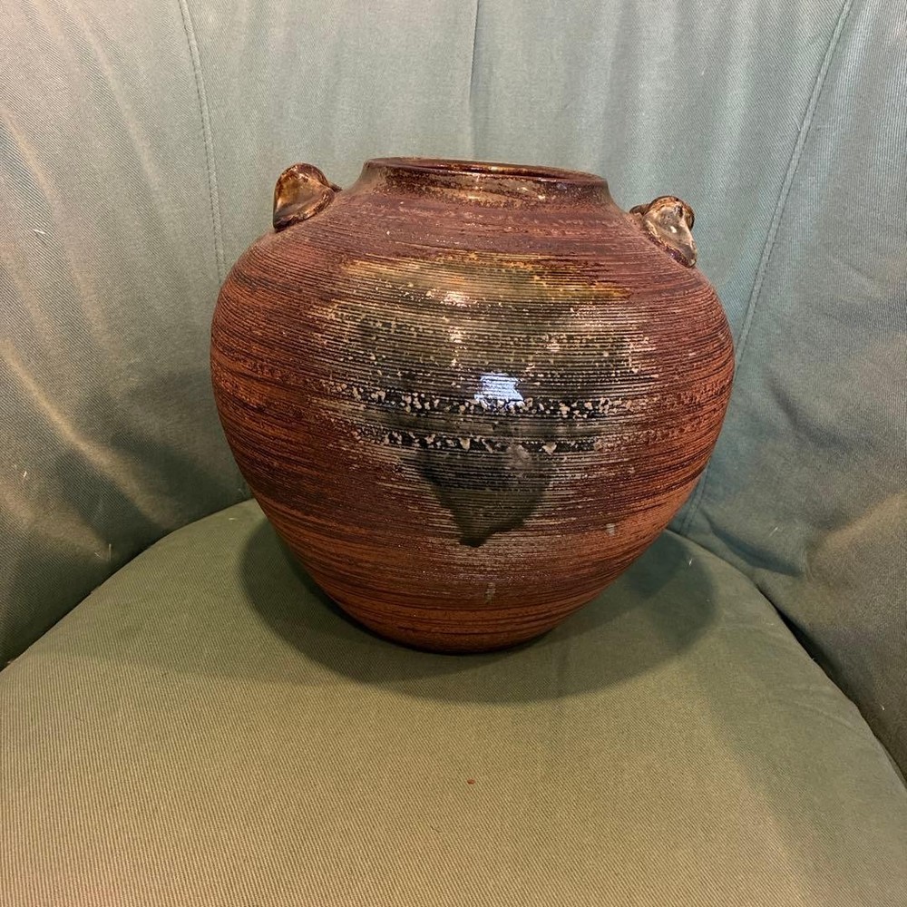 Shigaraki Ware Vase with Ears, Round Ceramic Pot for Flowers or Decor