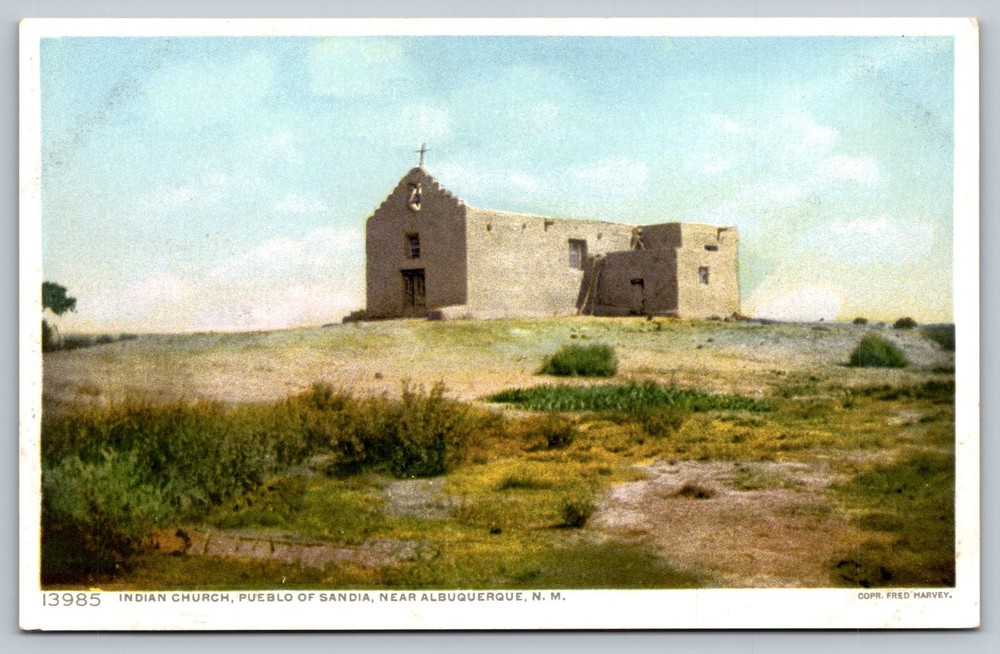 Vintage Indian Church Pueblo of Sandia Postcard Near Albuquerque NM