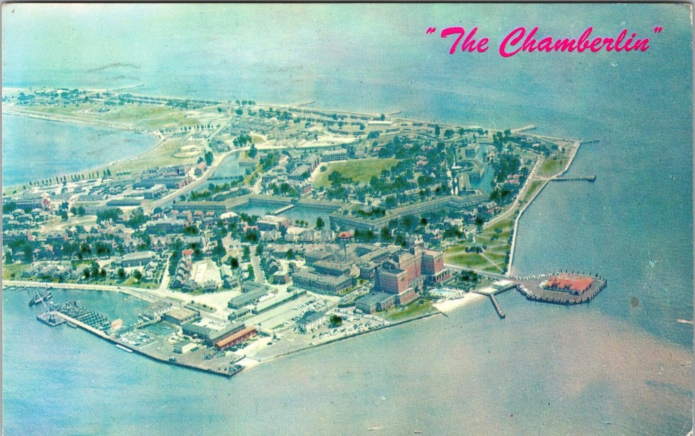 Fort Monroe VA-Virginia, The Chamberlin Hotel, Aerial, Vintage Postcard