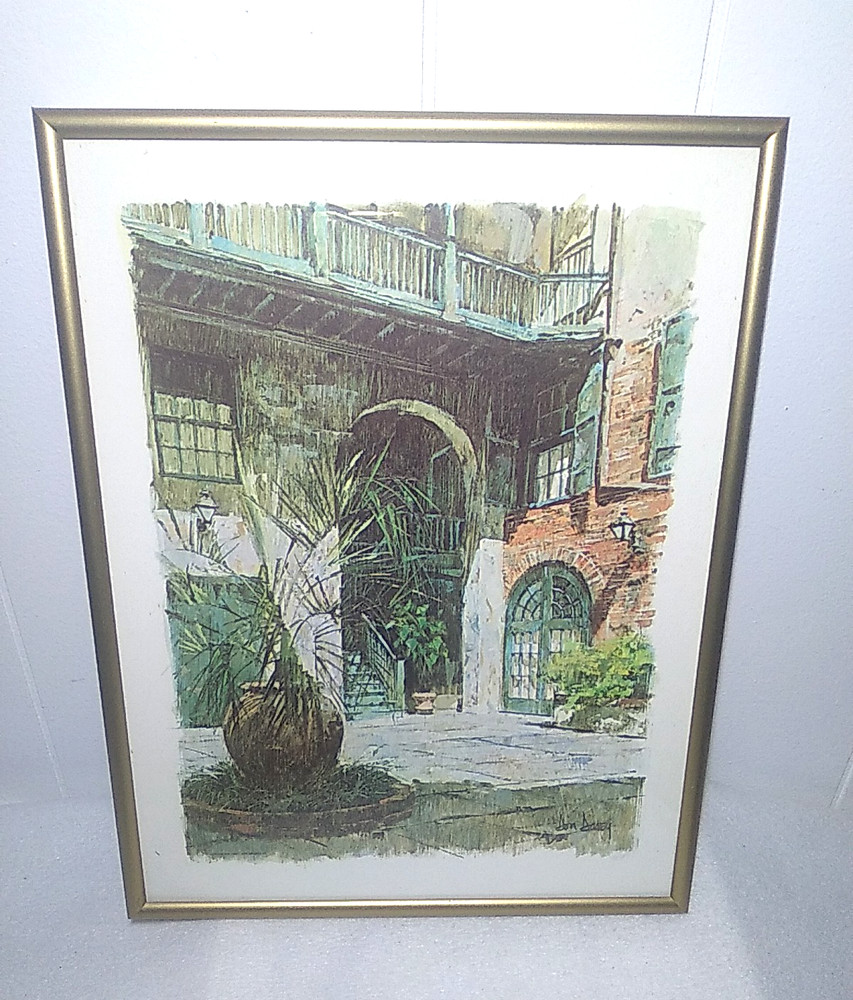 VTG 1968 Don Davey Brulatour Courtyard New Orleans Framed Print 11