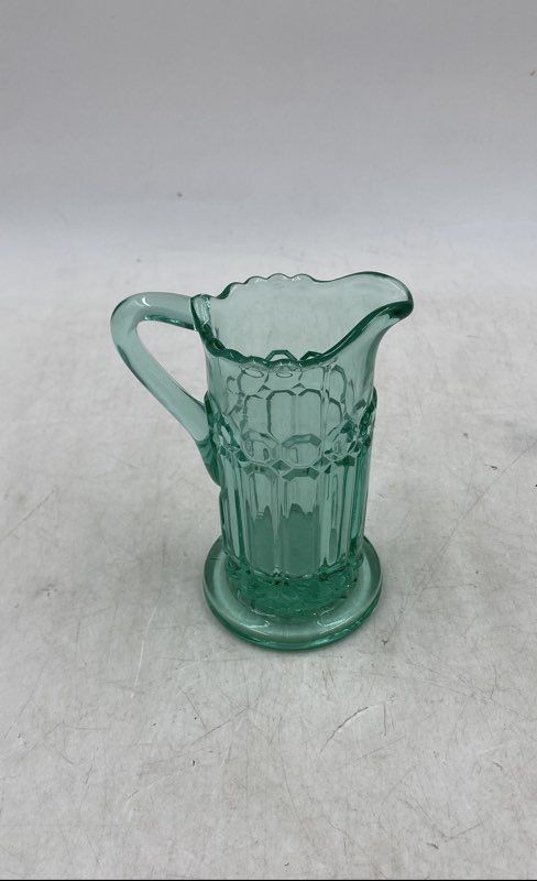 Vintage Green Glass Scalloped Edge Creamer Pitcher Mid-Century Modern