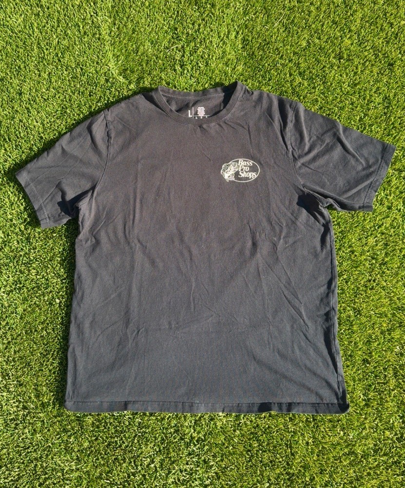 Bass Pro Shops Men’s Black “RISE & REEL” T-Shirt Size Large 100% Cotton