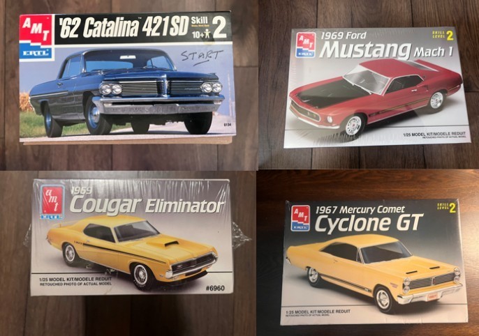 Vintage Model Kit Lot of 4 AMT Pontiac Catalina Mustang Mach 1 Cougar Cyclone GT