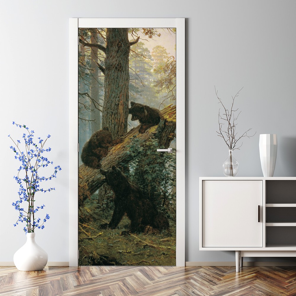Bears in a Pine Forest Watercolour Decal wall Bubble Free Peel & Stick Door Wrap