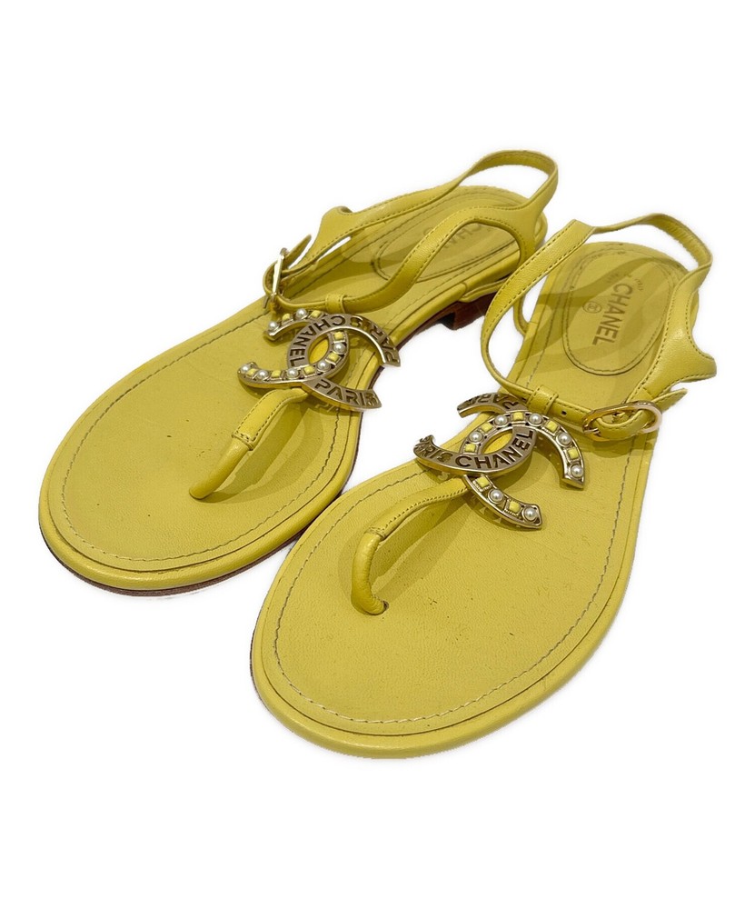 CHANEL Authentic Yellow Thong Sandals Size US 7.5 Imported From Japan