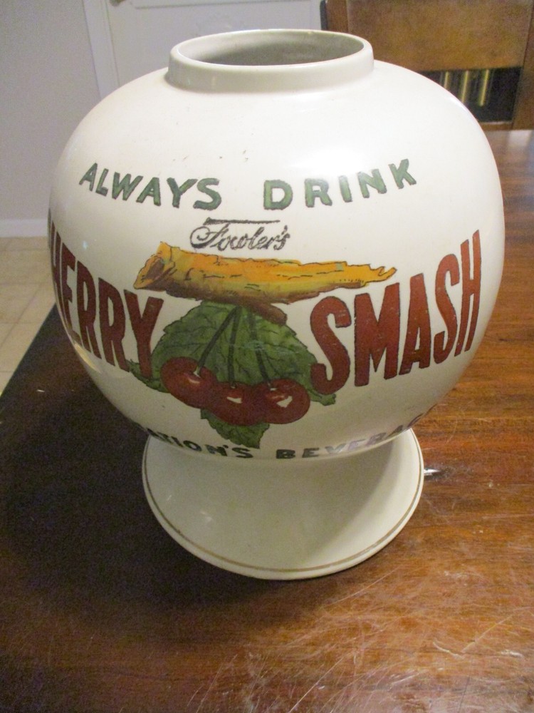 FOWLER'S 5 CENT ALWAYS DRINK CHERRY SMASH SODA FOUNTAIN SYRUP DISPENSER MINTY