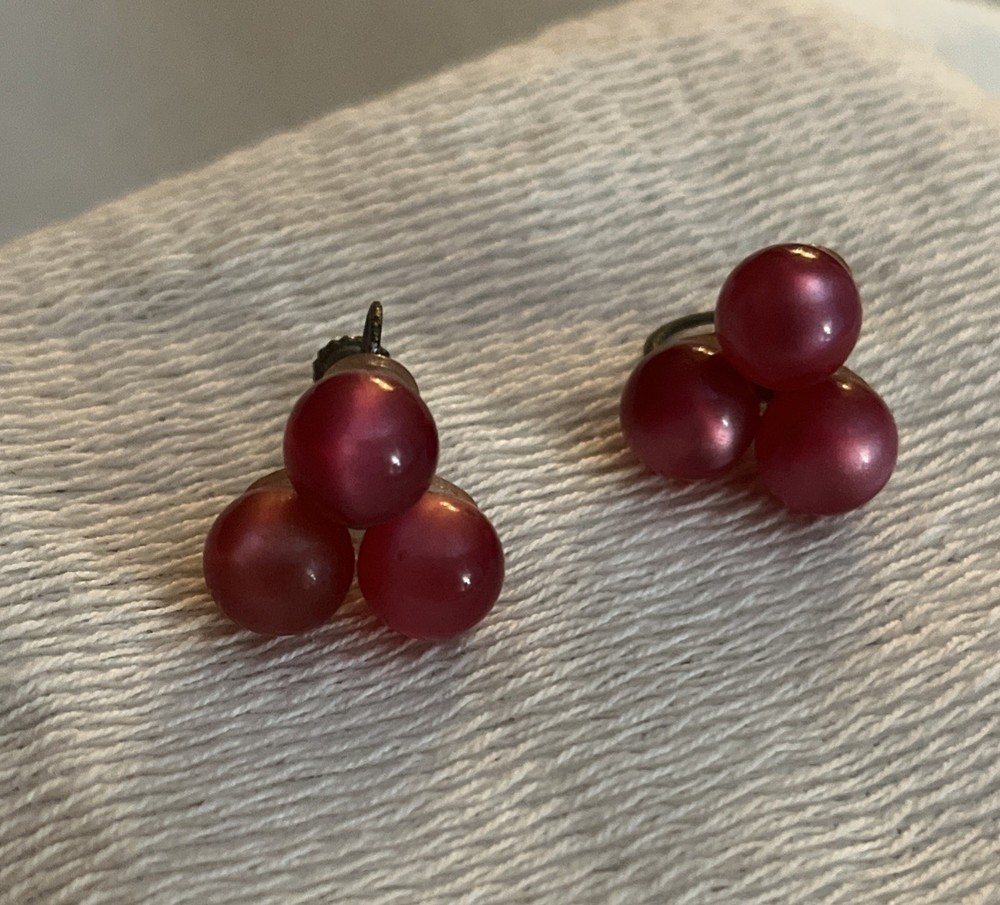 Vintage Lucite Berry Red Moon Glow Earrings - Clip On/Screw Back