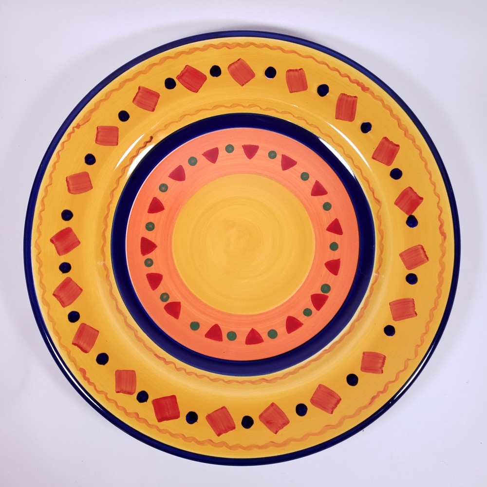 Libbey SALSA Blue Red Orange Spanish Cantina Ceramic Platter CHOP PLATE