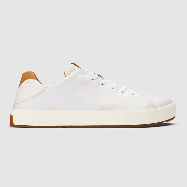 New OluKai Laeahi Li'ili Men's Waterproof Leather Sneakers Bright White FullSize