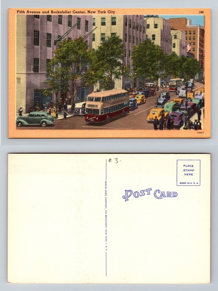 New York City NY,, Fifth Avenue Rockefeller Center Street Vintage Postcard