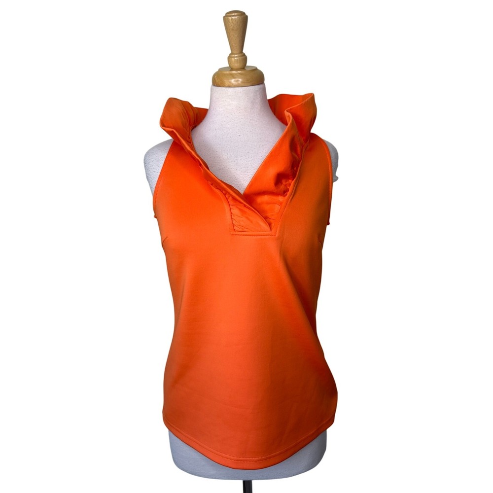 Gretchen Scott Set of 2  RuffNeck Sleeveless Tops Orange & White XS