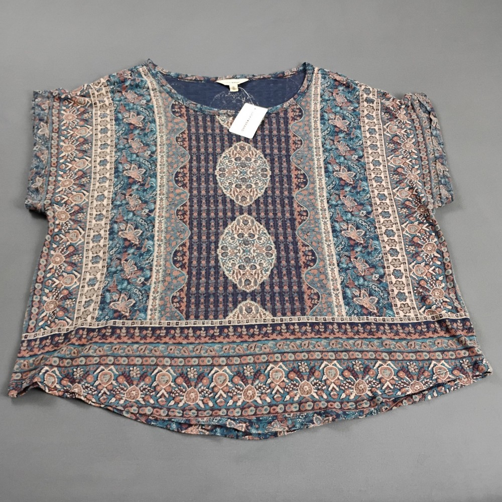Lucky Brand Women's XL Multicolor Bohemian Cuffed Sleeve Top NWT