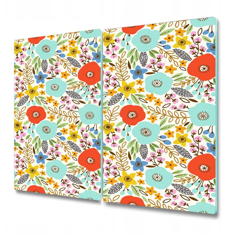 Glass Chopping Board Utensil Worktop Saver Meadow Flower Natural white 2x30x52