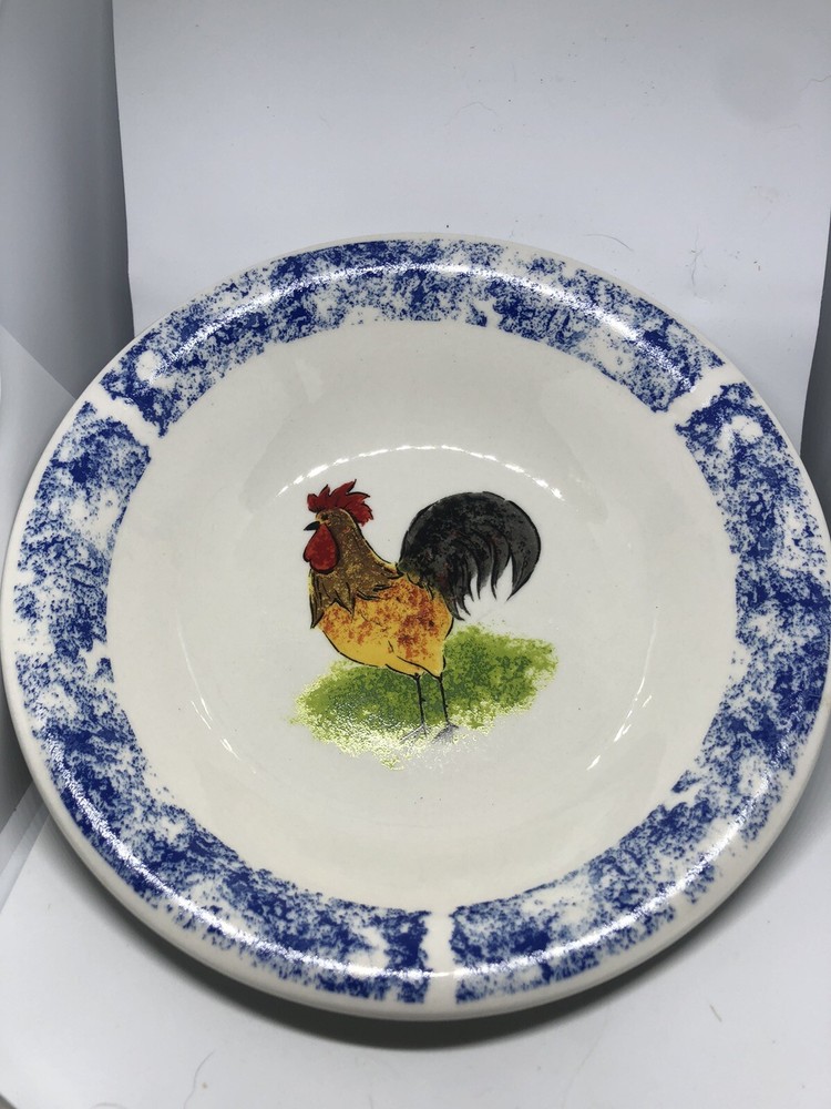 Tabletops Unlimited COUNTRY BARN Rooster Sponge Blue Border 8-1/4