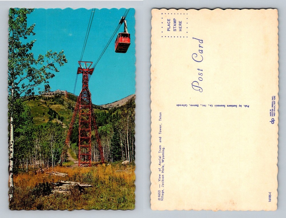 Jackson Hole, WY-Wyoming, Aerial Tram and Tower Teton Village Vintage Postcard