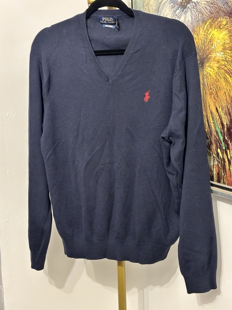 Authentic Polo Ralph Lauren V Neck Sweater Men's Large Pima Cotton Long Sleeve