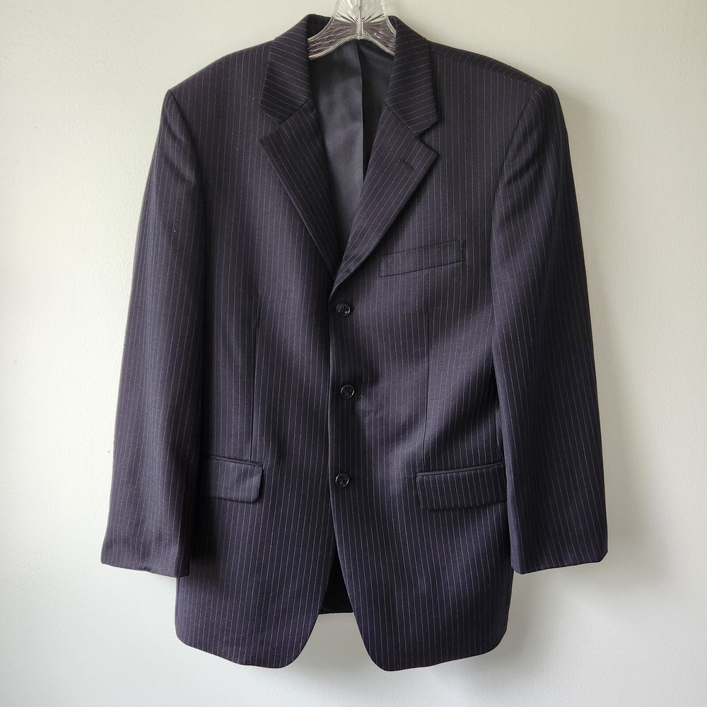 Jones New York Blazer Jacket Men's 38R Black White Stripe Woven Lined 3 Button