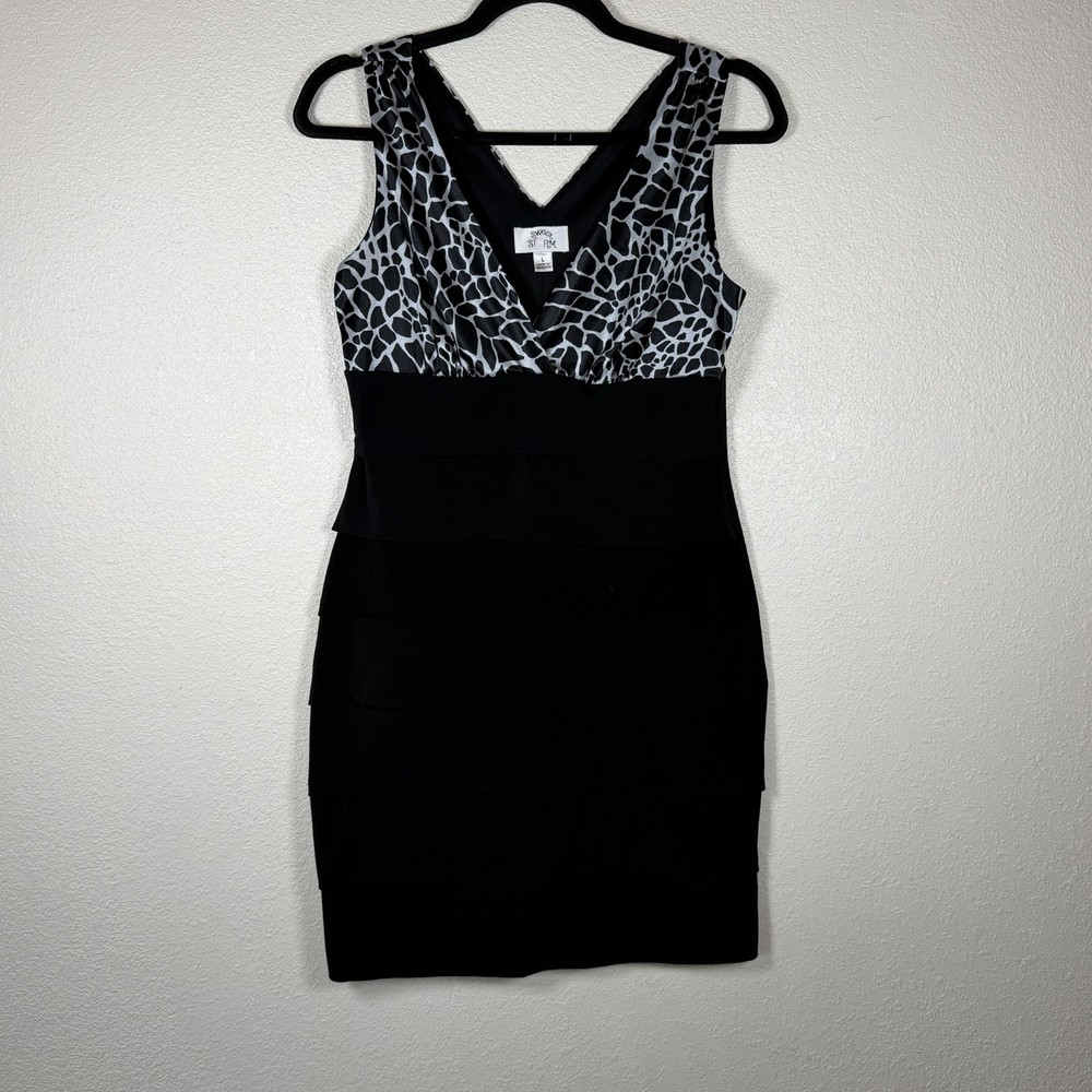 Sleeveless Giraffe Print Empire Waist Bodycon Cocktail Dress Tiered LG Y2K Club