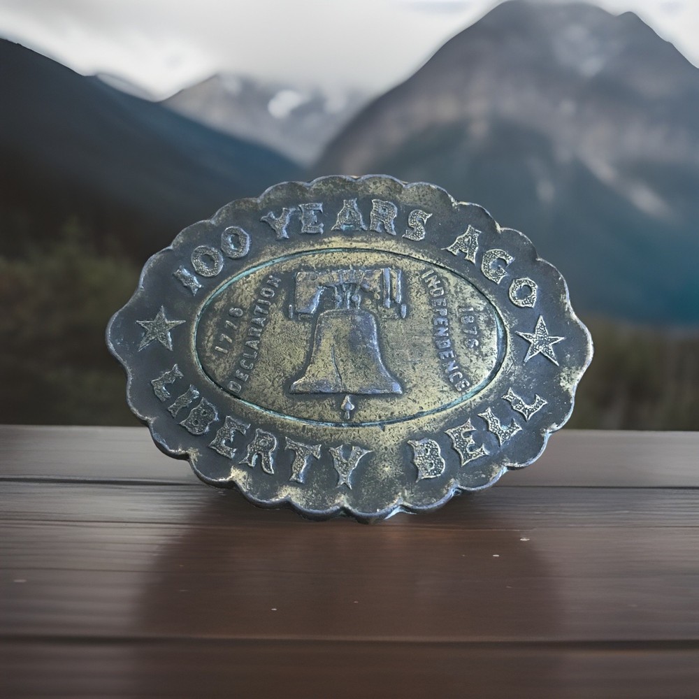 Vintage Liberty Bell Brass Belt Buckle 100 Years Ago Patriotic Americana USA