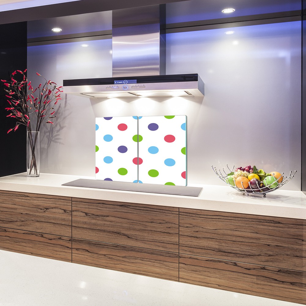 Tempered Glass Kitchen Chopping Board Big polka dots Colourful purple and green