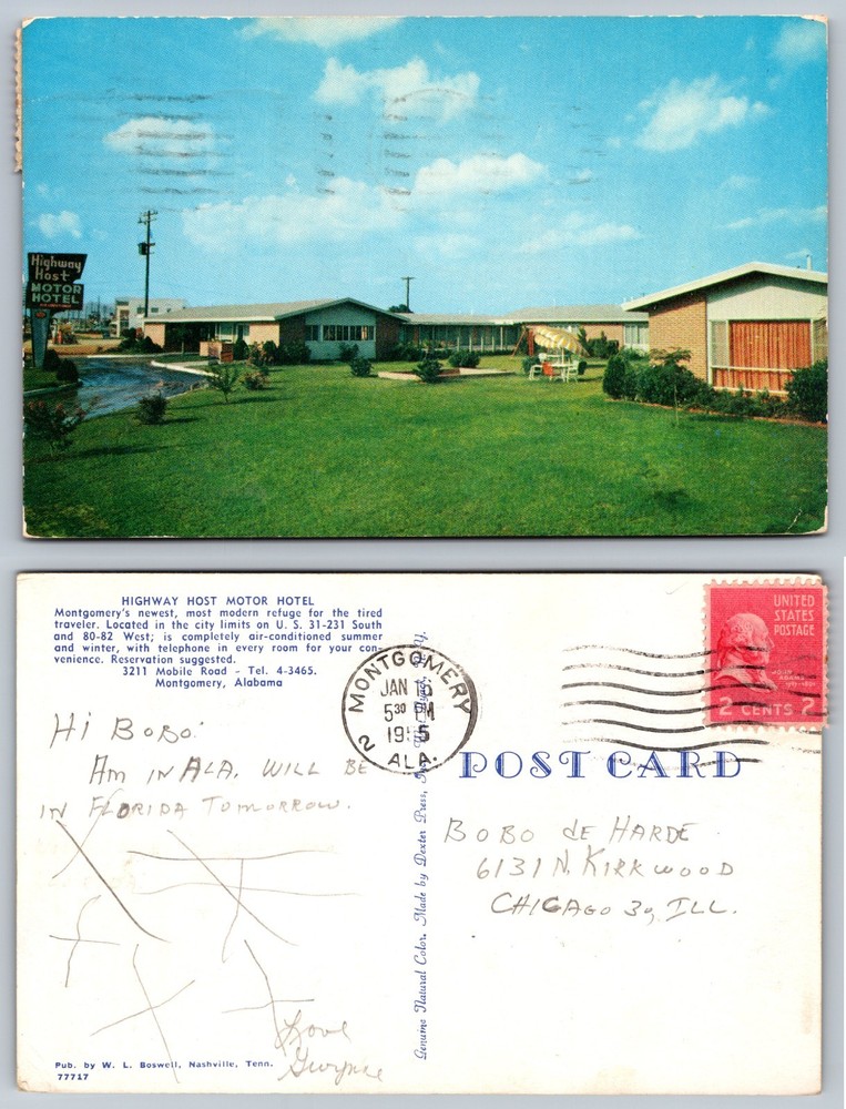 Highway Host Motor Hotel Montgomery Alabama Postcard