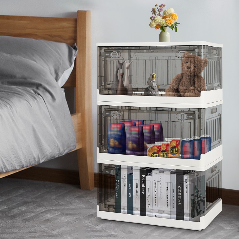 Stackable Foldable Storage Bins with Lids and Wheels for Closet Organization