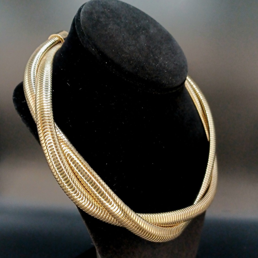 Vintage St. Thomas Omega Necklace Gold Tone Statement Twisted Snake 80s Collar