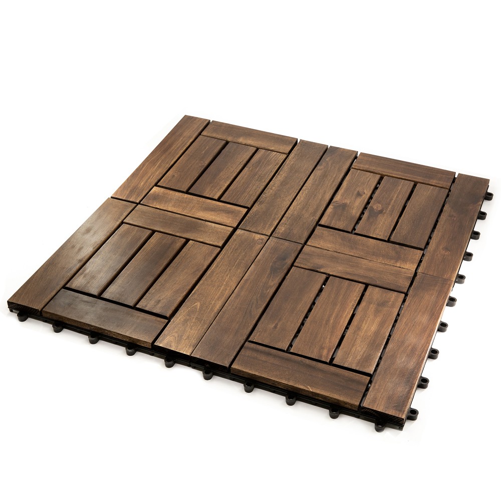 Acacia Wood Interlocking Flooring Tile 12 x 12 Inch, Dark Brown Indoor Outdoor