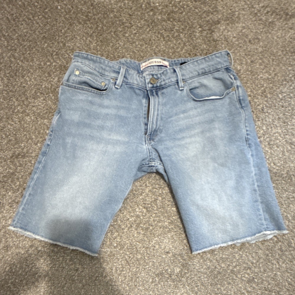 GUESS Light Blue Denim Regular Fit Shorts Raw 34” waist