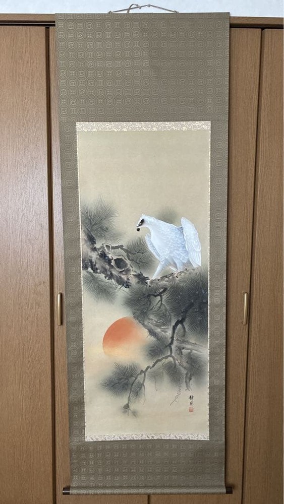 Hanging Scroll Hawk Japanese Wall Art Decor Asian Home Antique Style