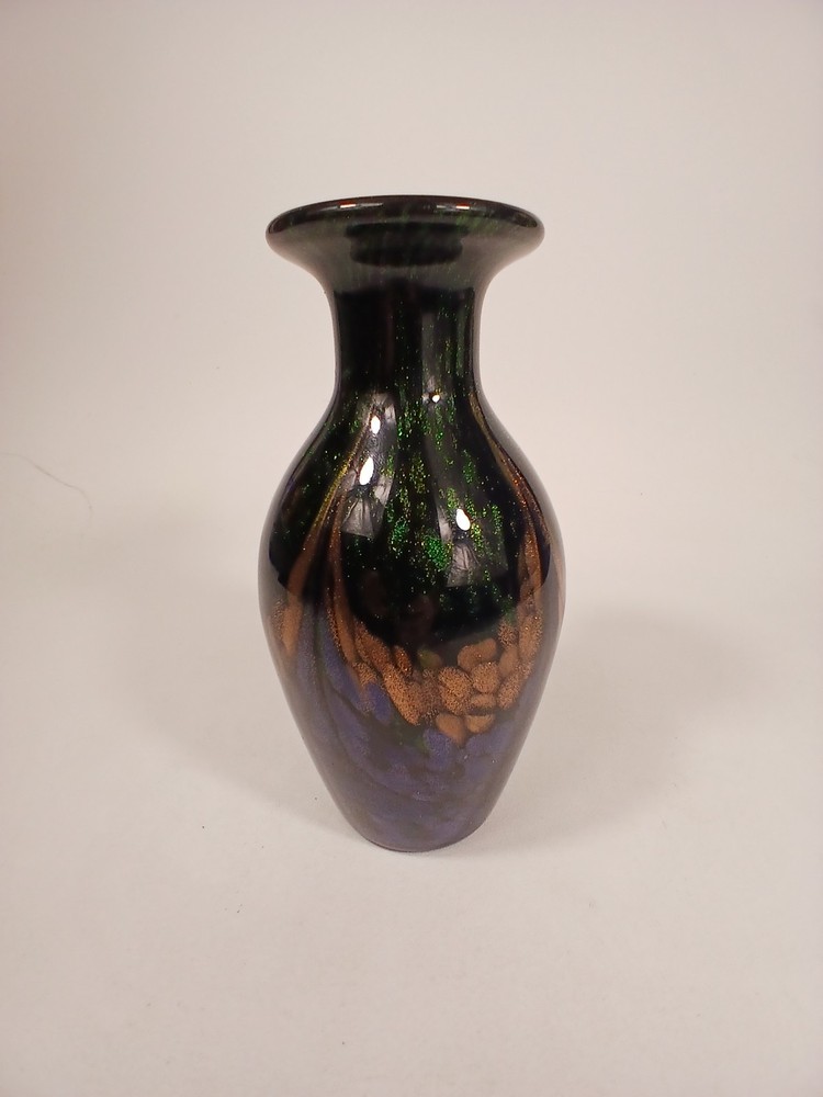 Murano style  Black Glass Glitter Swirl Sparkle Copper Bronze Purple 9