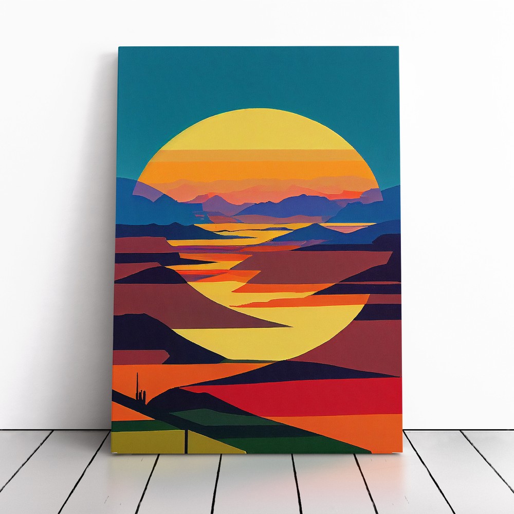 Boundless Sunset Abstract Canvas Wall Art Print Framed Picture Decor Dining Room