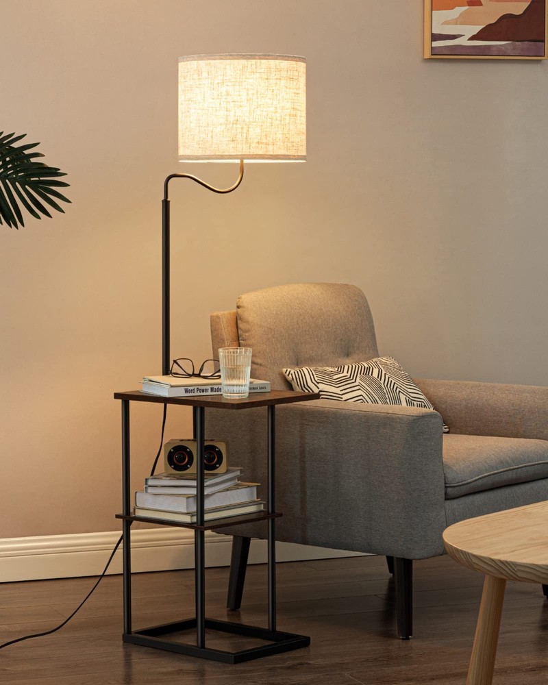 Floor Lamp with Table, Bedside End Table with Lamp, Reading Shelf Floor Lamp ...